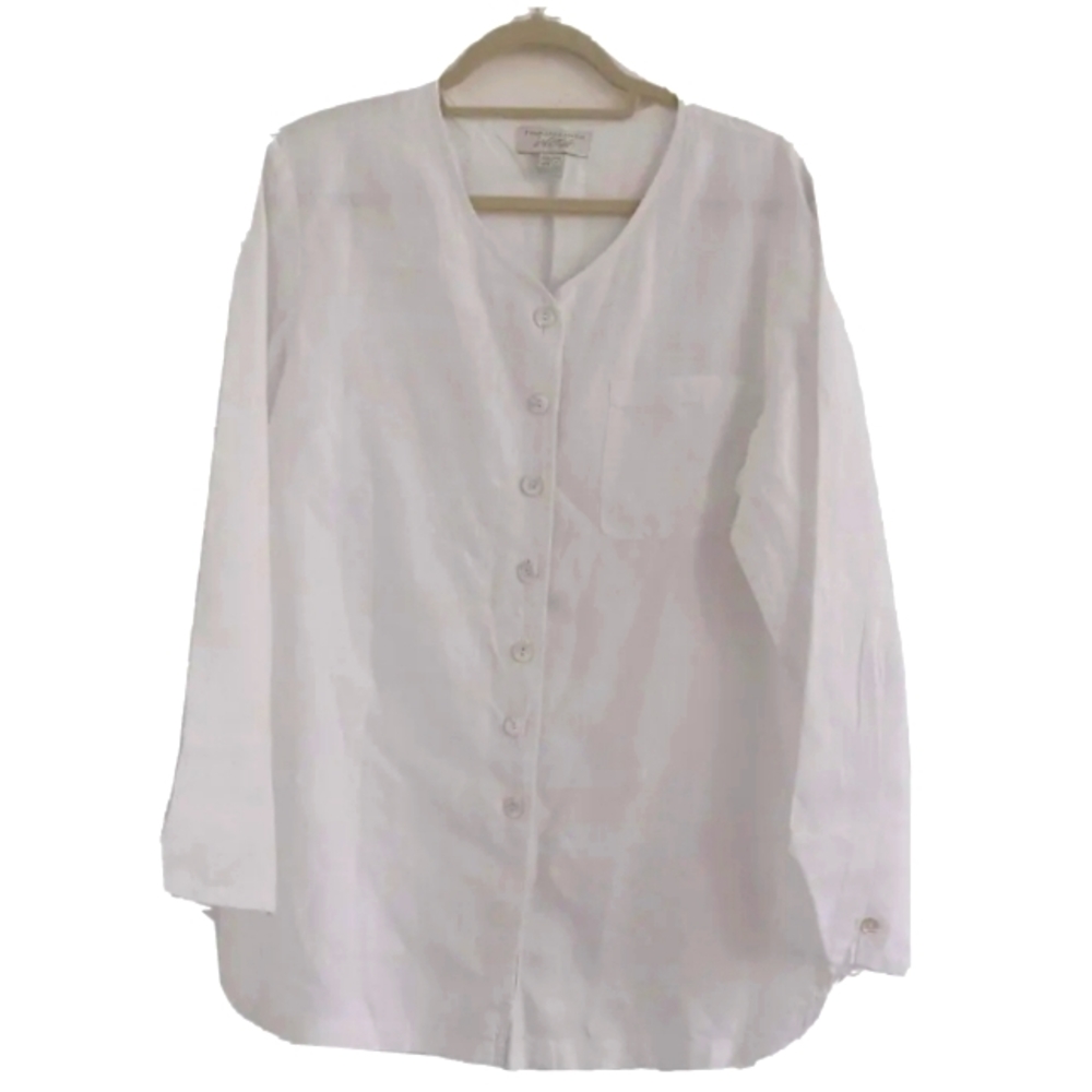 Lord & Taylor Linen Buttoned Pocket Shirt Top M